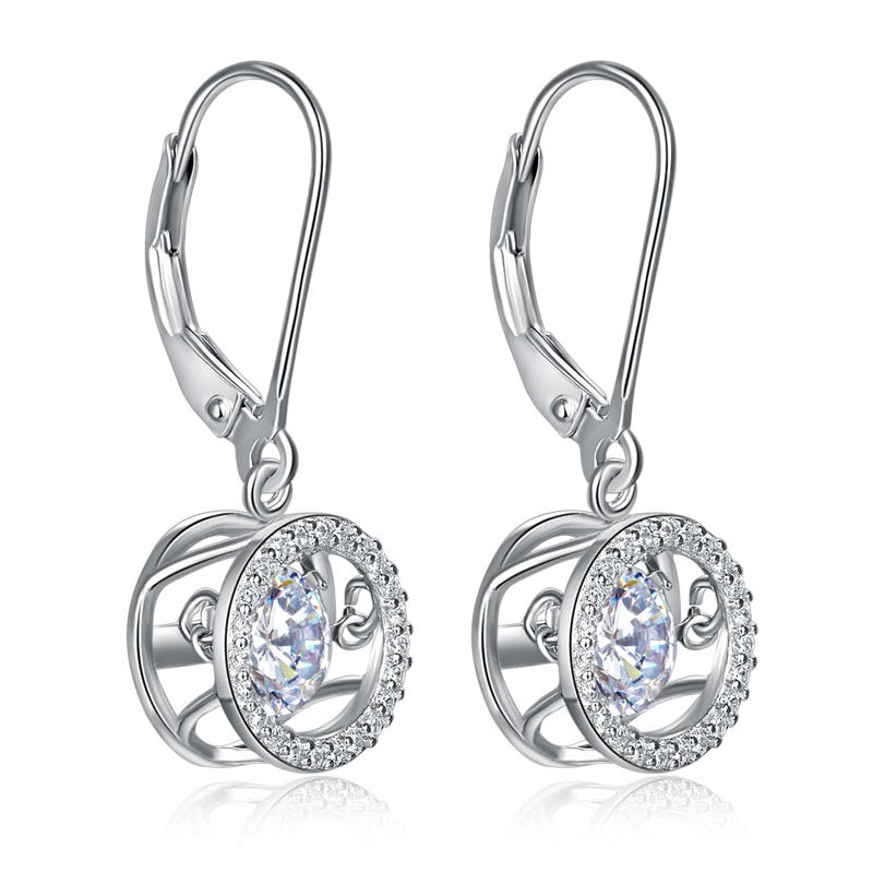 Dancing Diamond Halo Dangle Earrings 925 Sterling Silver