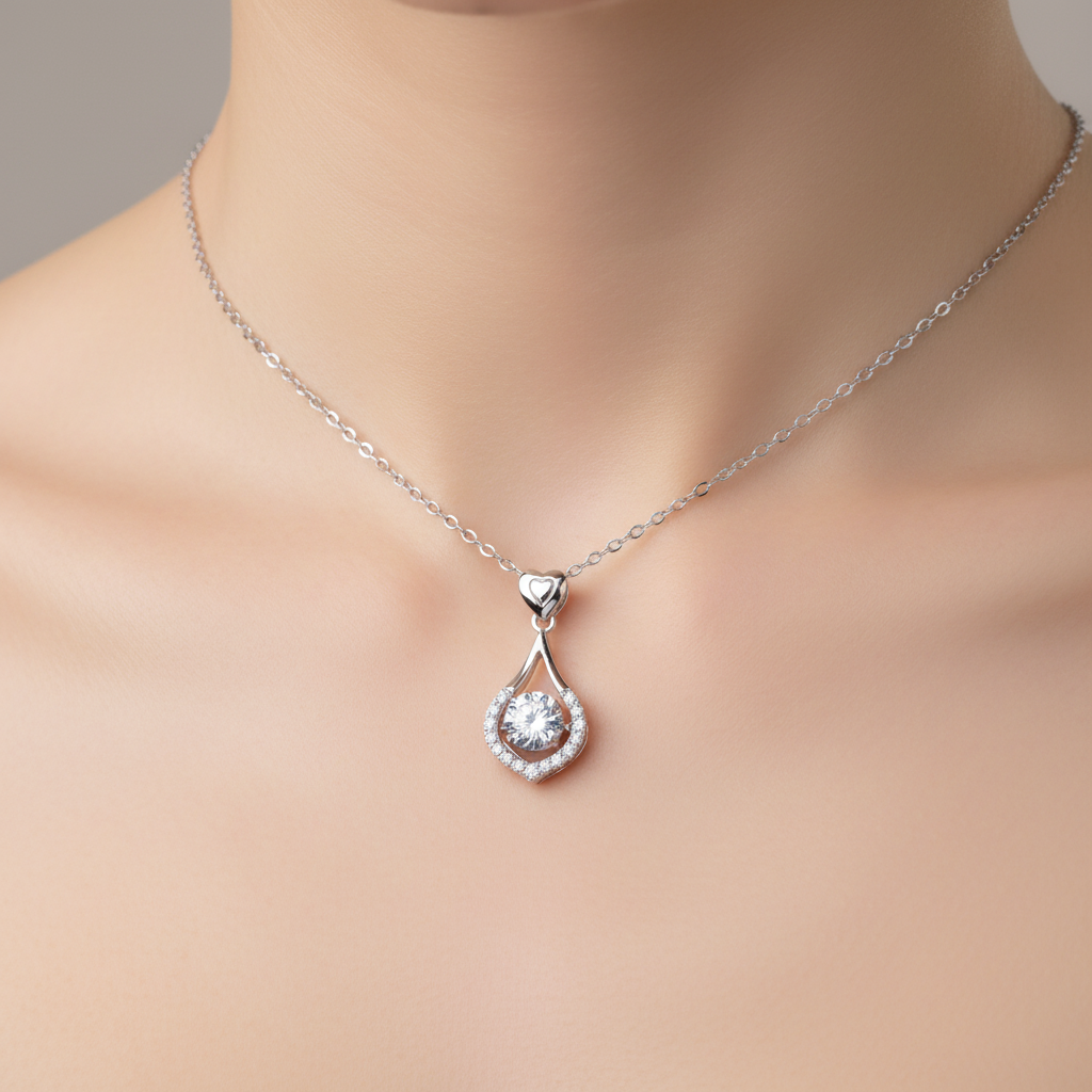 1 Carat Moissanite Diamond Dancing Stone Tear Drop Necklace 925 Sterling Silver