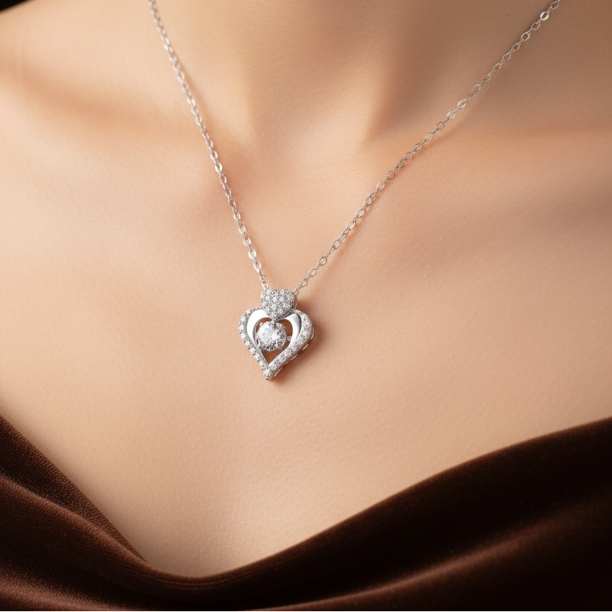 Moving Moissanite Heart Necklace Heart Halo Pendant - Silver Necklaces
