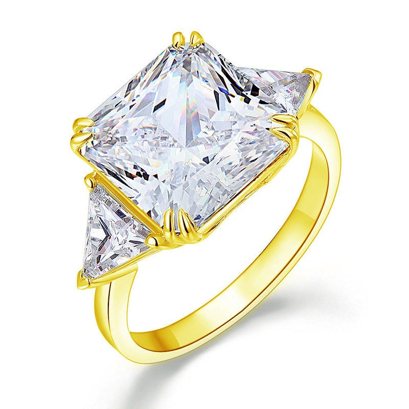 8 Ct Princess Three Stone Created Diamond Gold 925 Sterling Silver Statement Engagement Ring