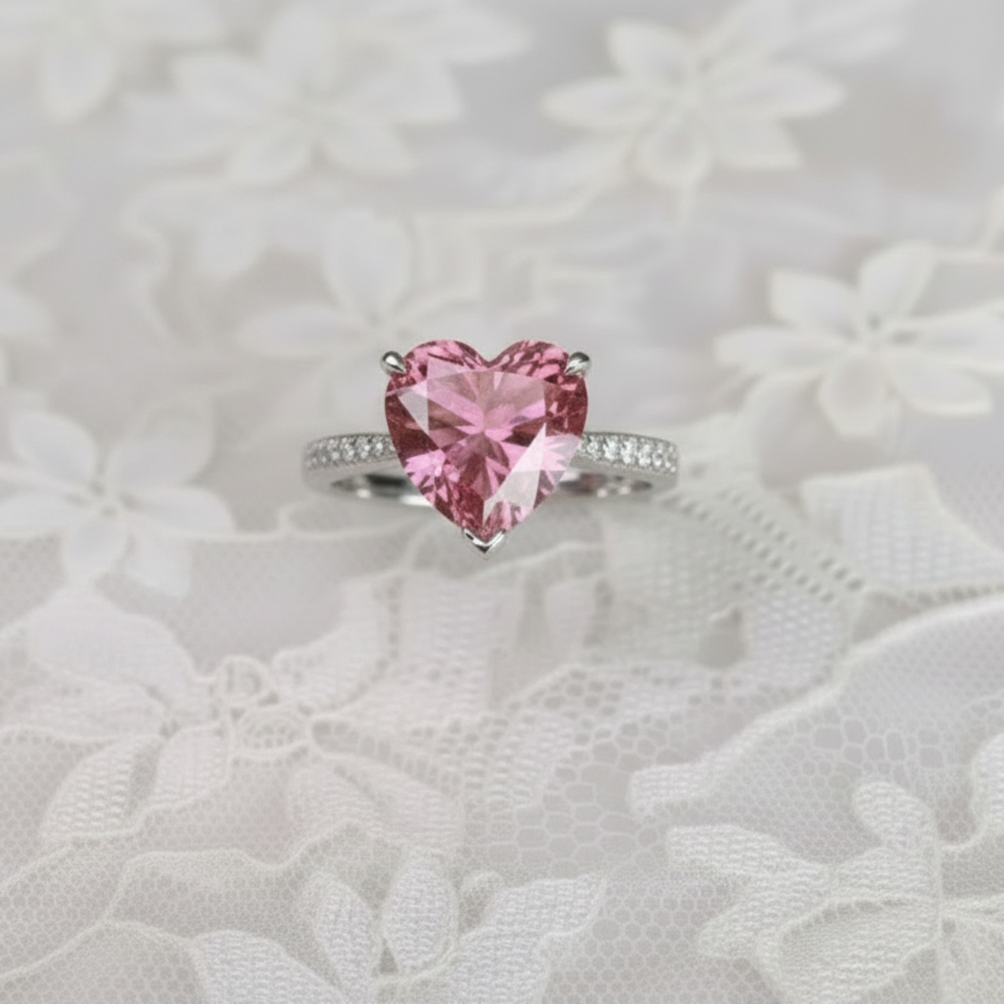 3.5 Carat Heart Cut Lab Created Pink Heart Diamond Engagement Ring 925 Sterling Silver