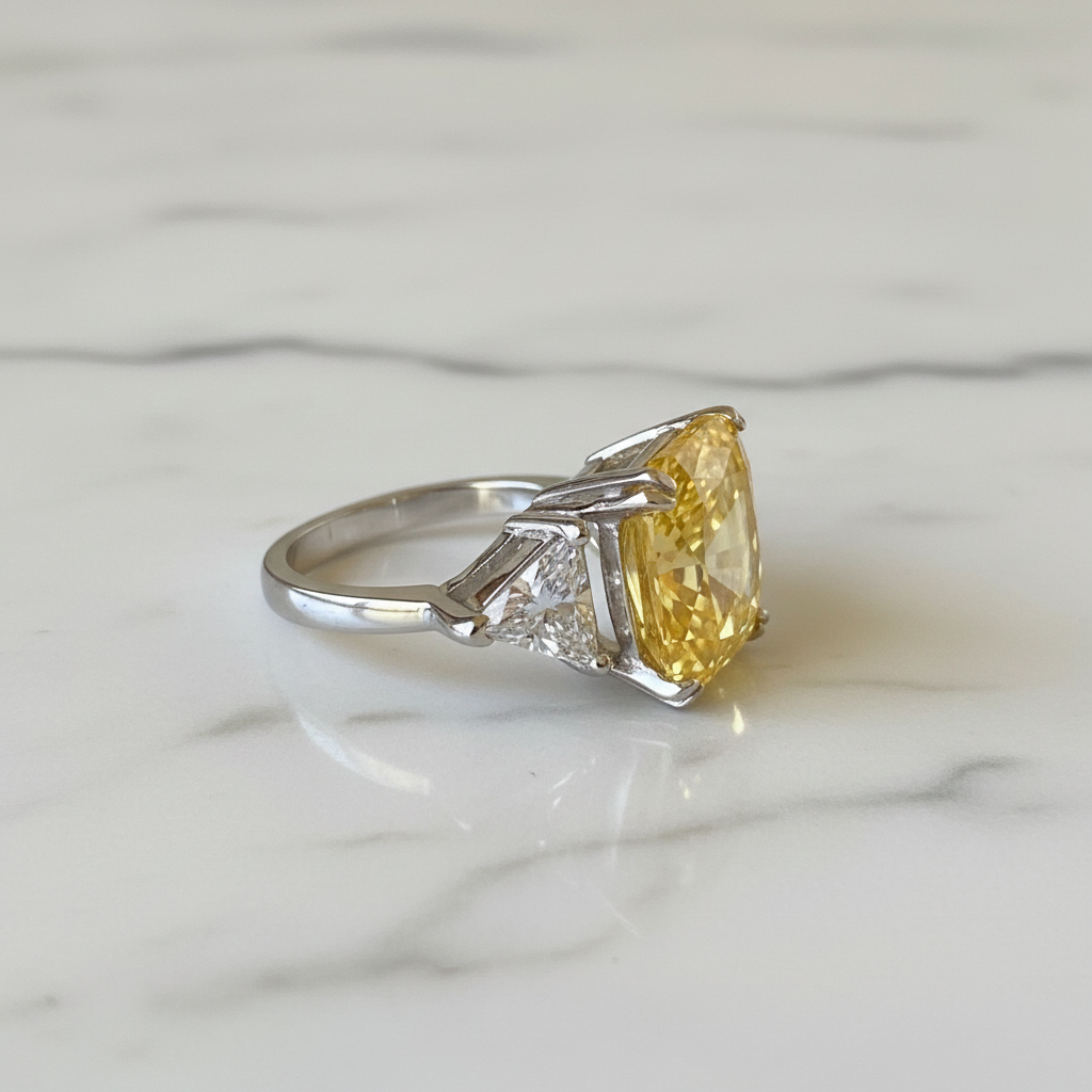 925 Sterling Silver Three-Stone Luxury Ring 8 Carat Yellow Canary Created Diamond