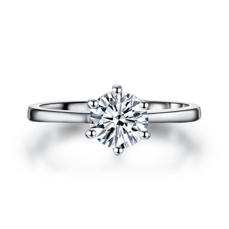 1 Ct Round Created Diamond 6 Prong Solitaire Engagement Ring 925 Sterling Silver - Silver Rings