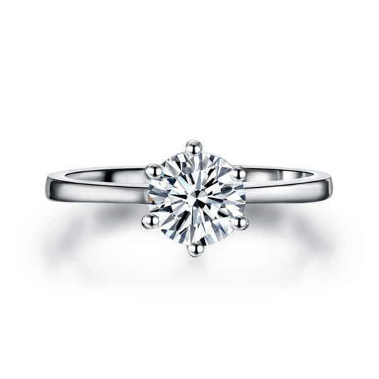 1 Ct Round Created Diamond 6 Prong Solitaire Engagement Ring 925 Sterling Silver - Silver Rings