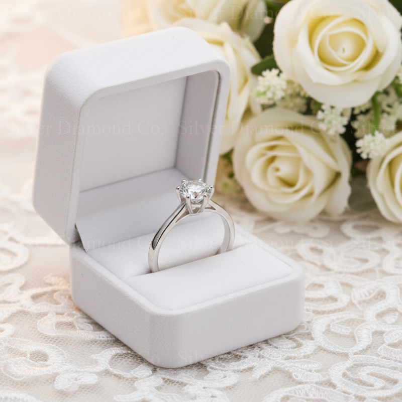 1 Ct Round Created Diamond 6 Prong Solitaire Engagement Ring 925 Sterling Silver - Silver Rings