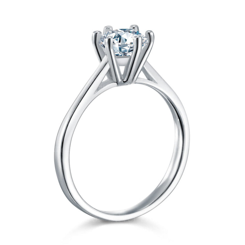 1 Ct Round Created Diamond 6 Prong Solitaire Engagement Ring 925 Sterling Silver - Silver Rings