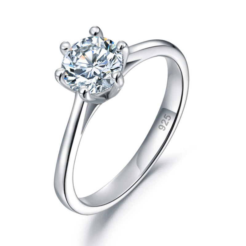 1 Ct Round Created Diamond 6 Prong Solitaire Engagement Ring 925 Sterling Silver - Size 5 - Silver Rings
