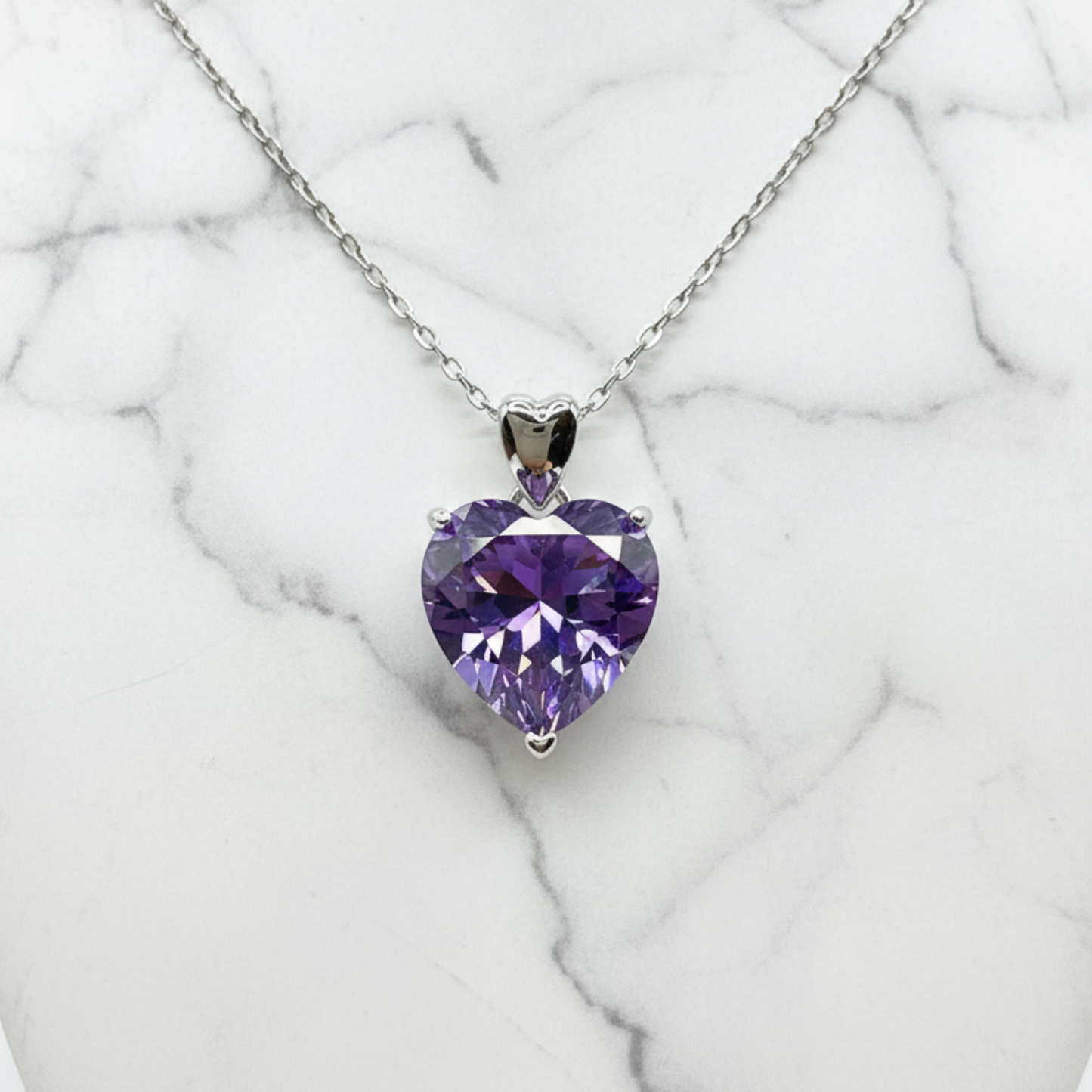 5 Carat Heart Cut Purple Sapphire Pendant Necklace 925 Sterling Silver