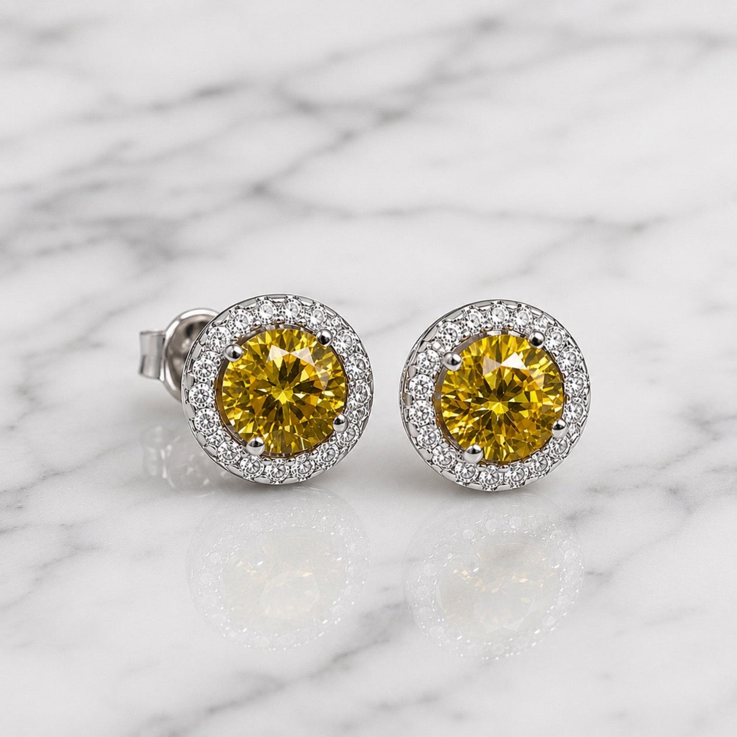2.5 Carat Round Fancy Yellow Halo (Removable) Stud 925 Sterling Silver Earrings XFE8127