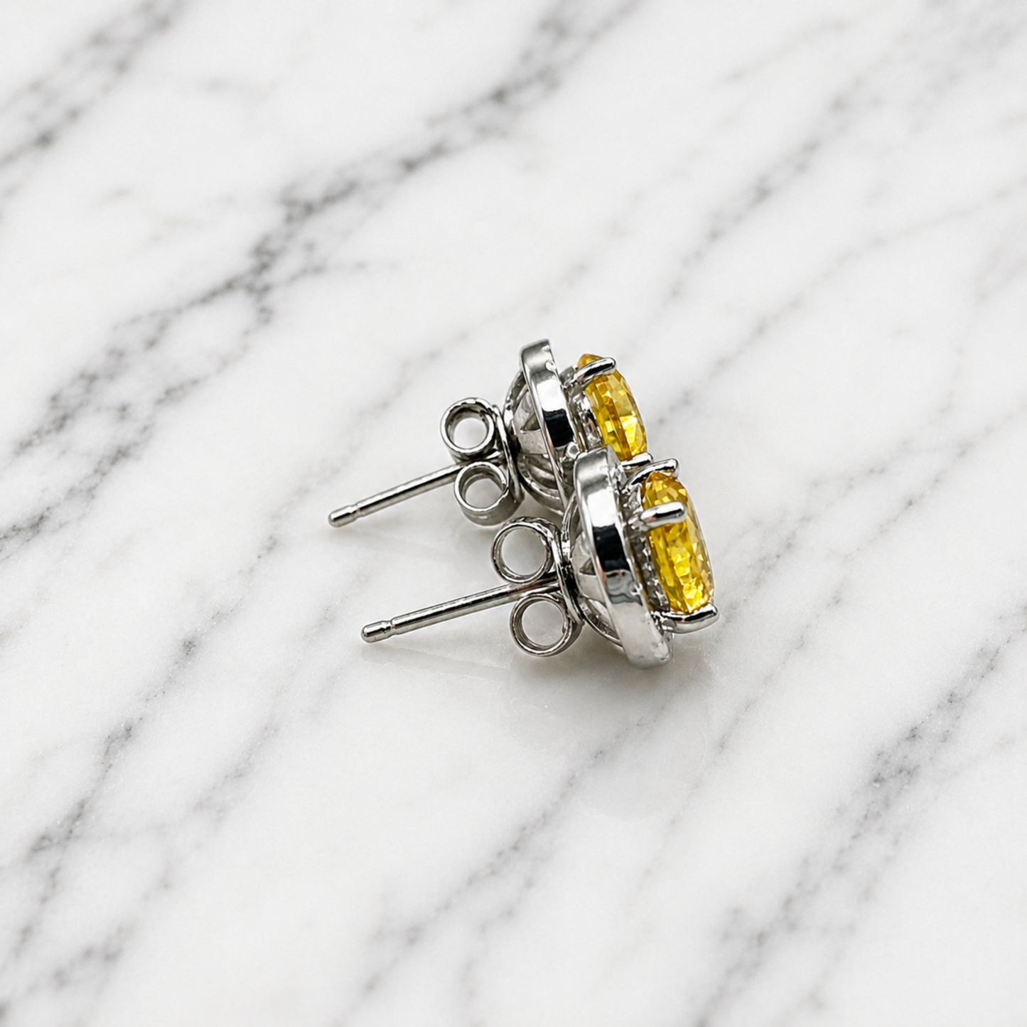 2.5 Carat Round Fancy Yellow Halo (Removable) Stud 925 Sterling Silver Earrings XFE8127