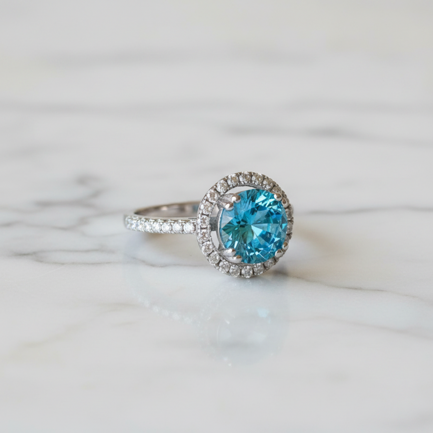 925 Sterling Silver Wedding Engagement Halo Ring 2 Carat Fancy Blue Simulated Diamond XFR8200 - Silver Rings