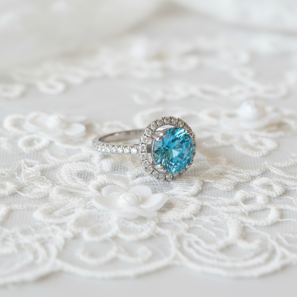 925 Sterling Silver Wedding Engagement Halo Ring 2 Carat Fancy Blue Simulated Diamond XFR8200 - Silver Rings
