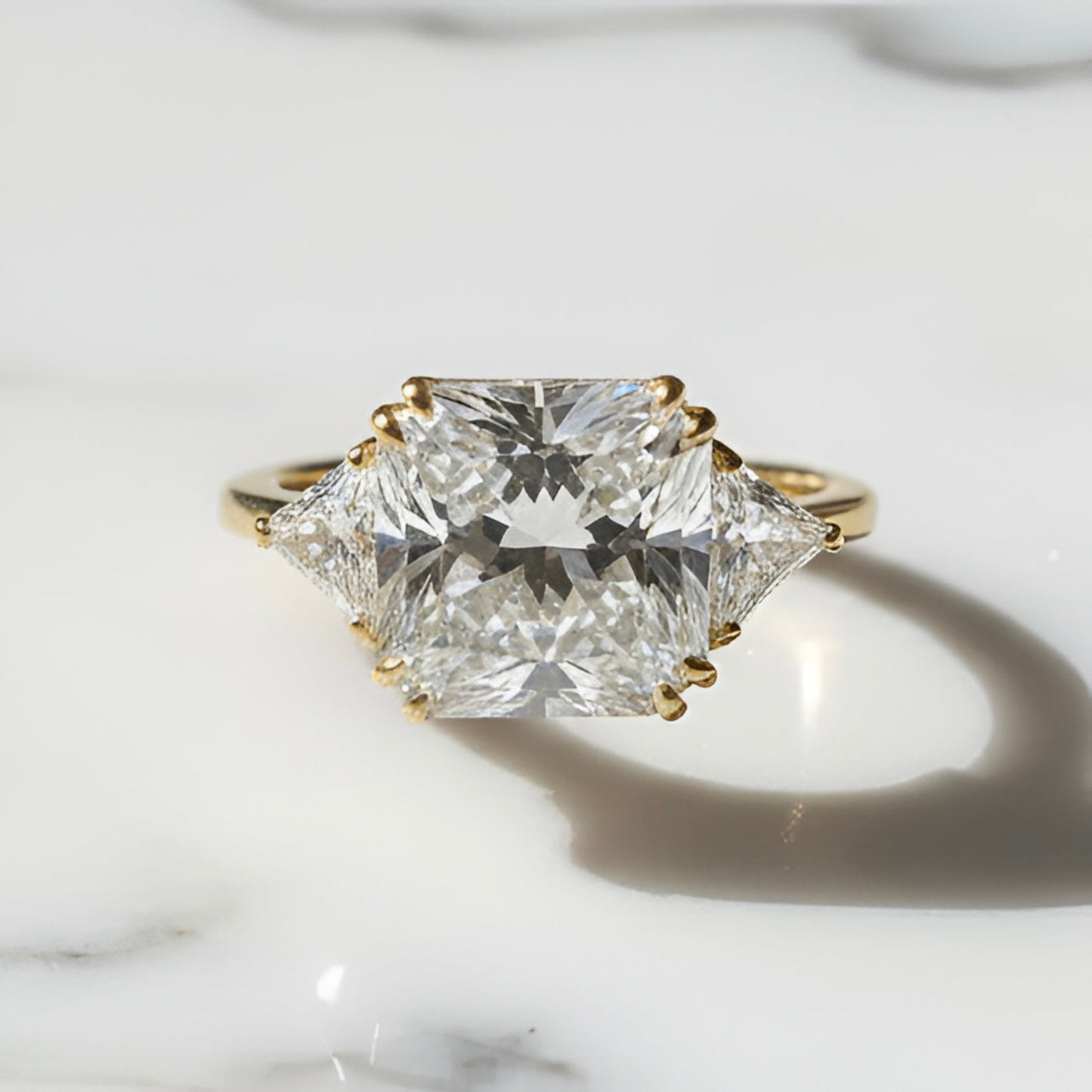 8 Ct Princess Three Stone Created Diamond Gold 925 Sterling Silver Statement Engagement Ring