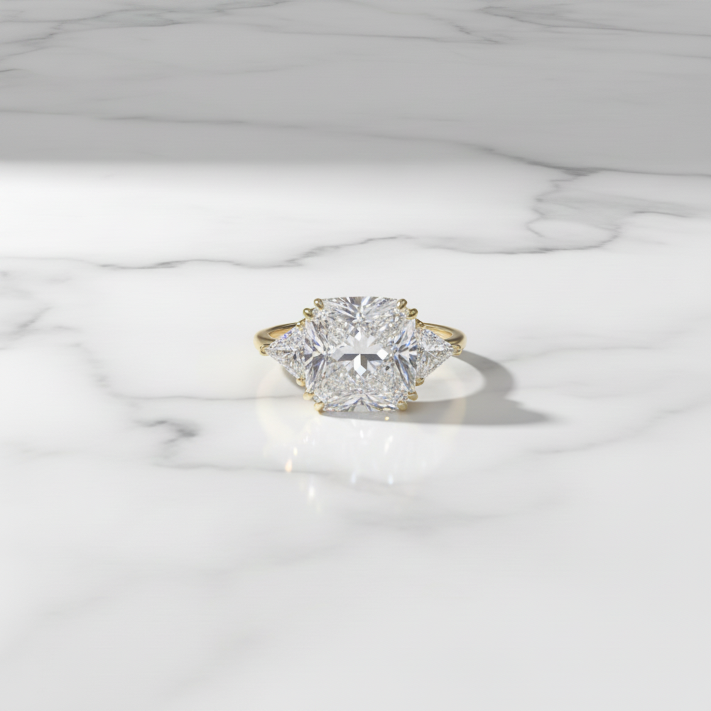 8 Ct Princess Three Stone Created Diamond Gold 925 Sterling Silver Statement Engagement Ring