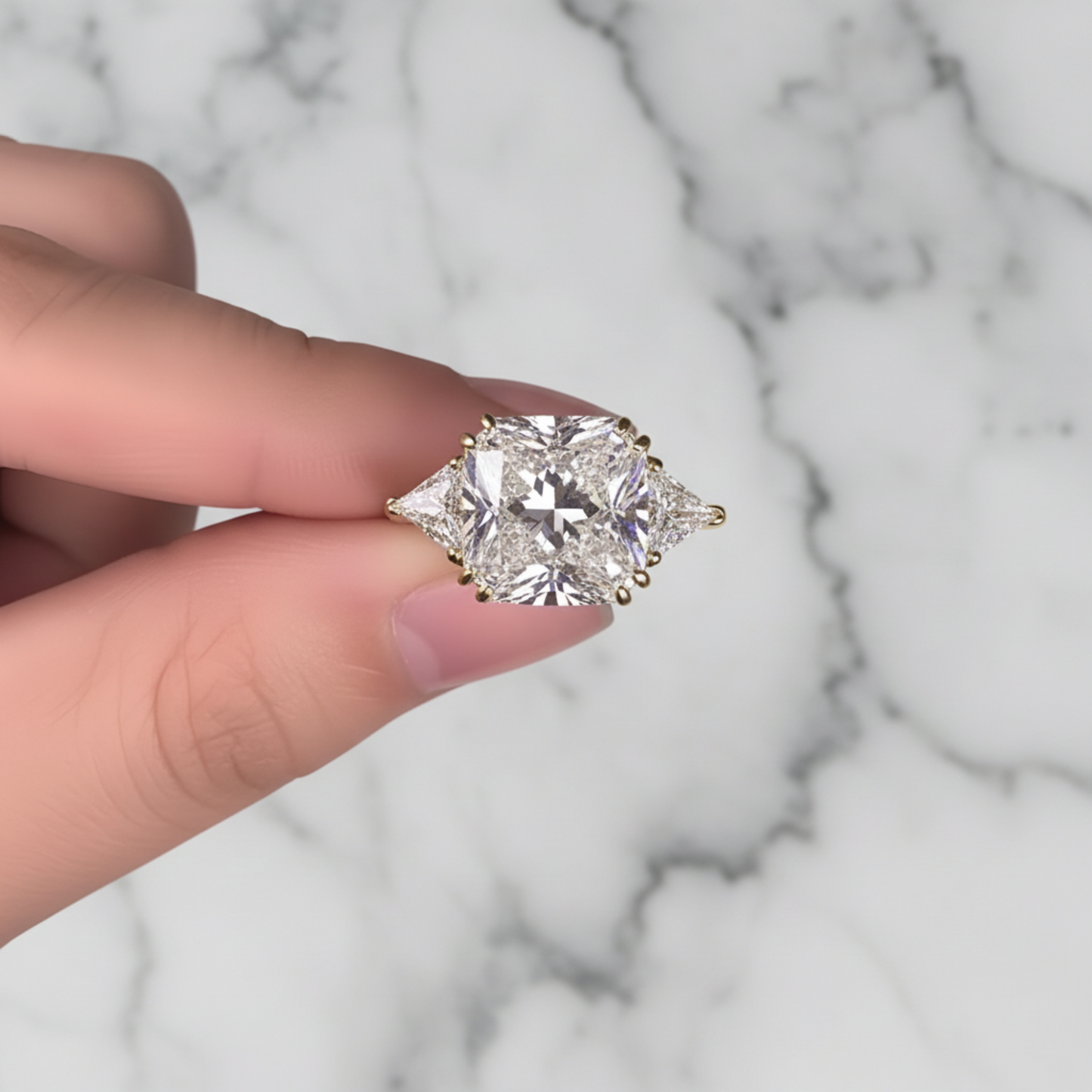 8 Ct Princess Three Stone Created Diamond Gold 925 Sterling Silver Statement Engagement Ring