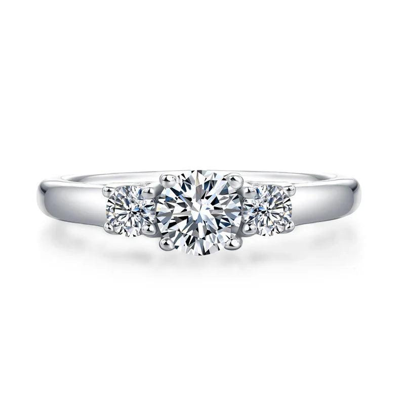 Three Stone Moissanite Band Engagement Ring 925 Sterling Silver