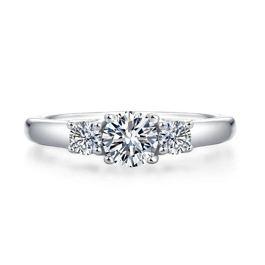 Three Stone Moissanite Band Engagement Ring 925 Sterling Silver