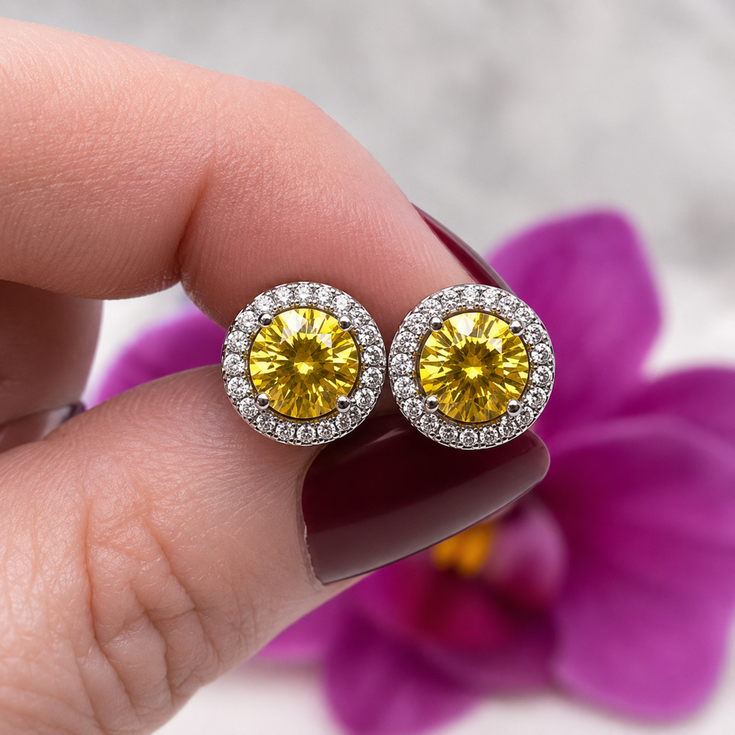 2.5 Carat Round Fancy Yellow Halo (Removable) Stud 925 Sterling Silver Earrings XFE8127