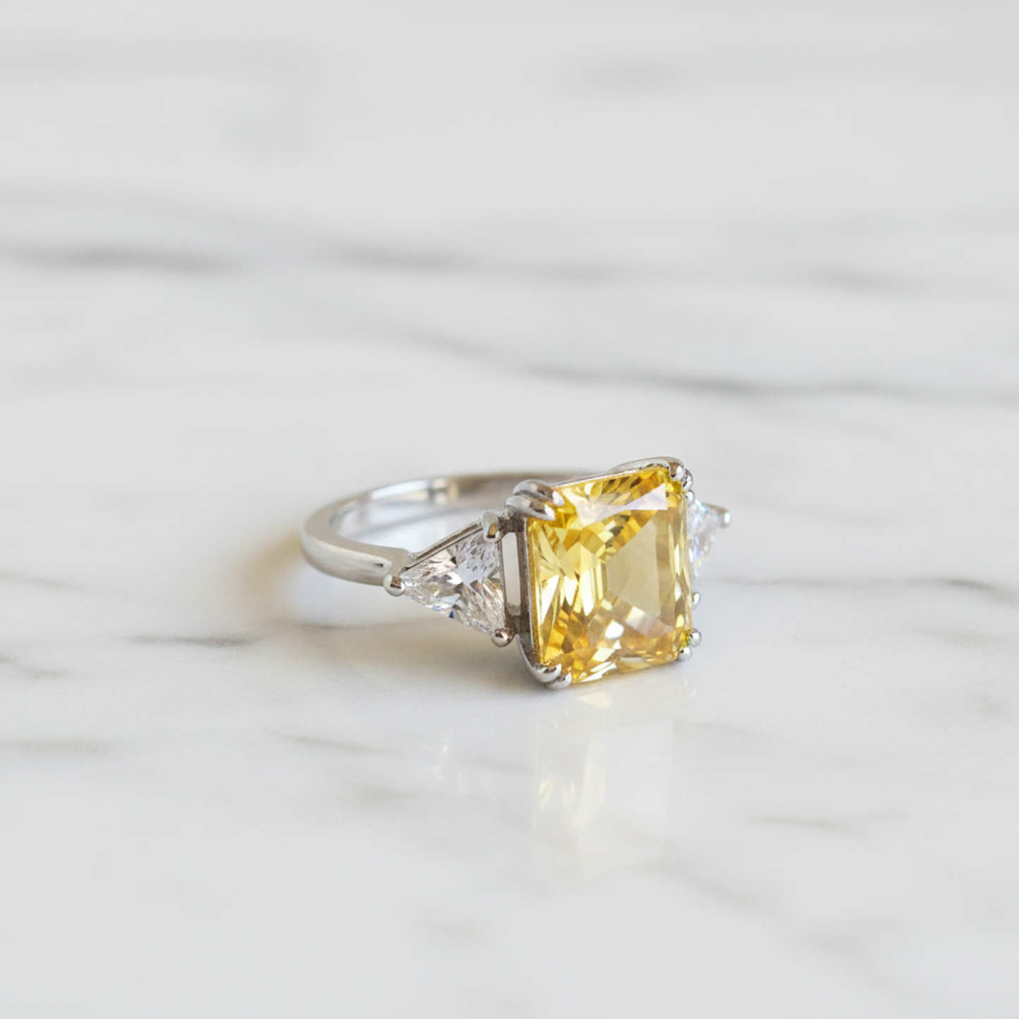 925 Sterling Silver Three-Stone Luxury Ring 8 Carat Yellow Canary Created Diamond