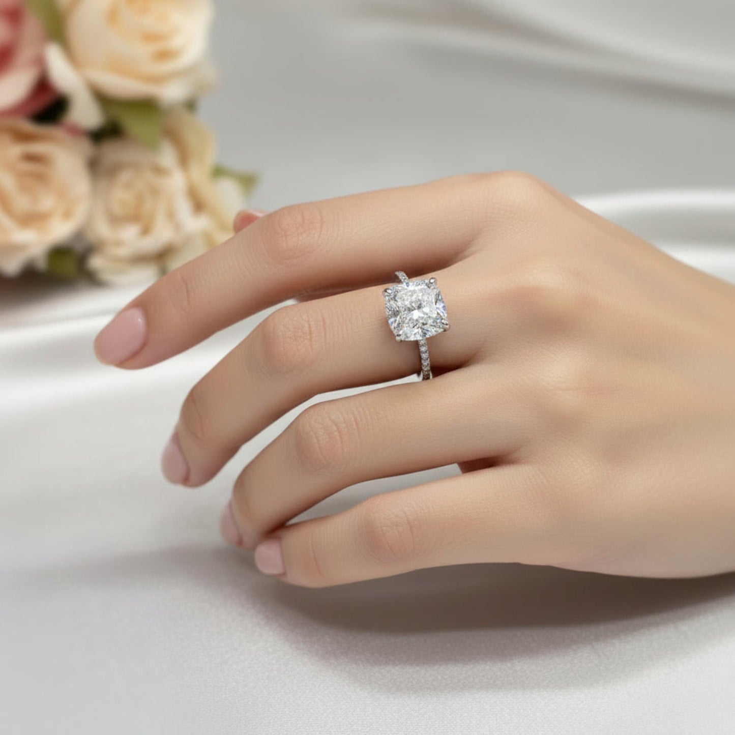 5 Carat Cushion Cut Lab Created Diamond Engagement Ring 925 Sterling Silver