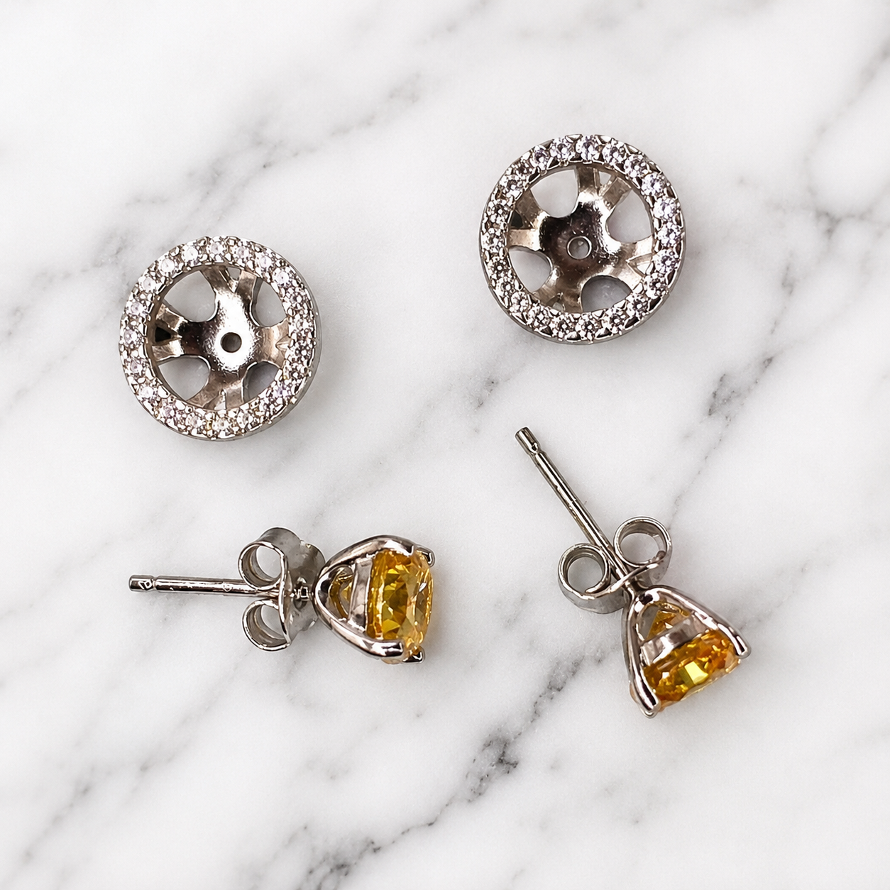 2.5 Carat Round Fancy Yellow Halo (Removable) Stud 925 Sterling Silver Earrings XFE8127