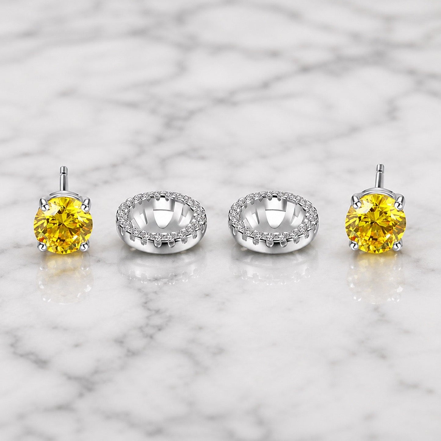 2.5 Carat Round Fancy Yellow Halo (Removable) Stud 925 Sterling Silver Earrings XFE8127