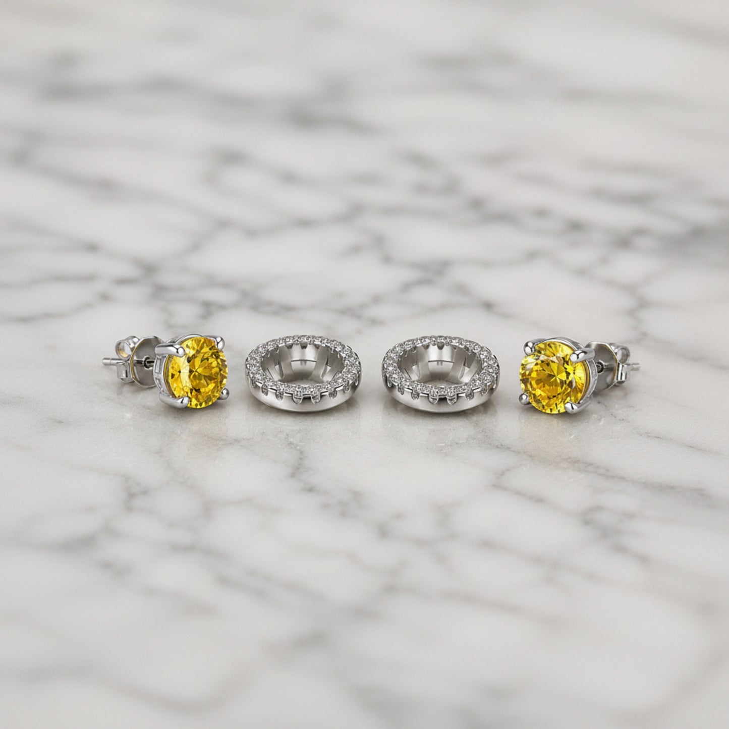 2.5 Carat Round Fancy Yellow Halo (Removable) Stud 925 Sterling Silver Earrings XFE8127