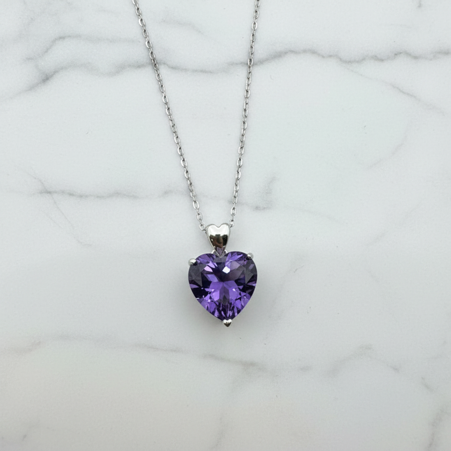 5 Carat Heart Cut Purple Sapphire Pendant Necklace 925 Sterling Silver