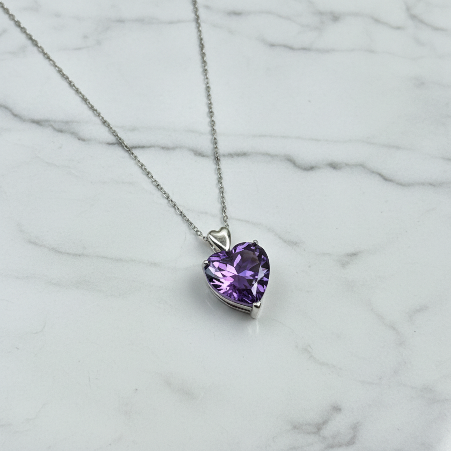 5 Carat Heart Cut Purple Sapphire Pendant Necklace 925 Sterling Silver