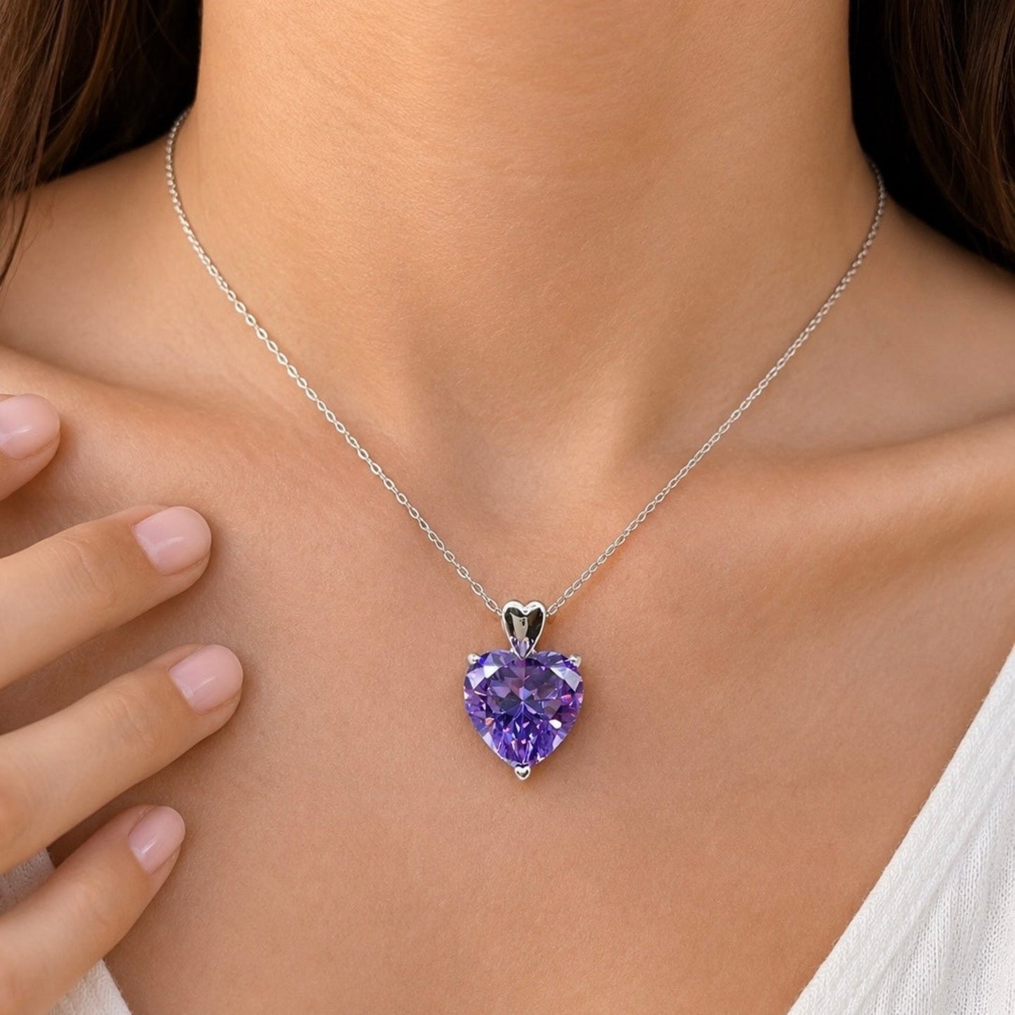 5 Carat Heart Cut Purple Sapphire Pendant Necklace 925 Sterling Silver