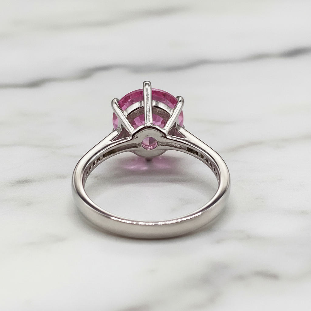 3 Carat Round Cut Pink Created Diamond Accented Engagement Ring 925 Sterling Silver