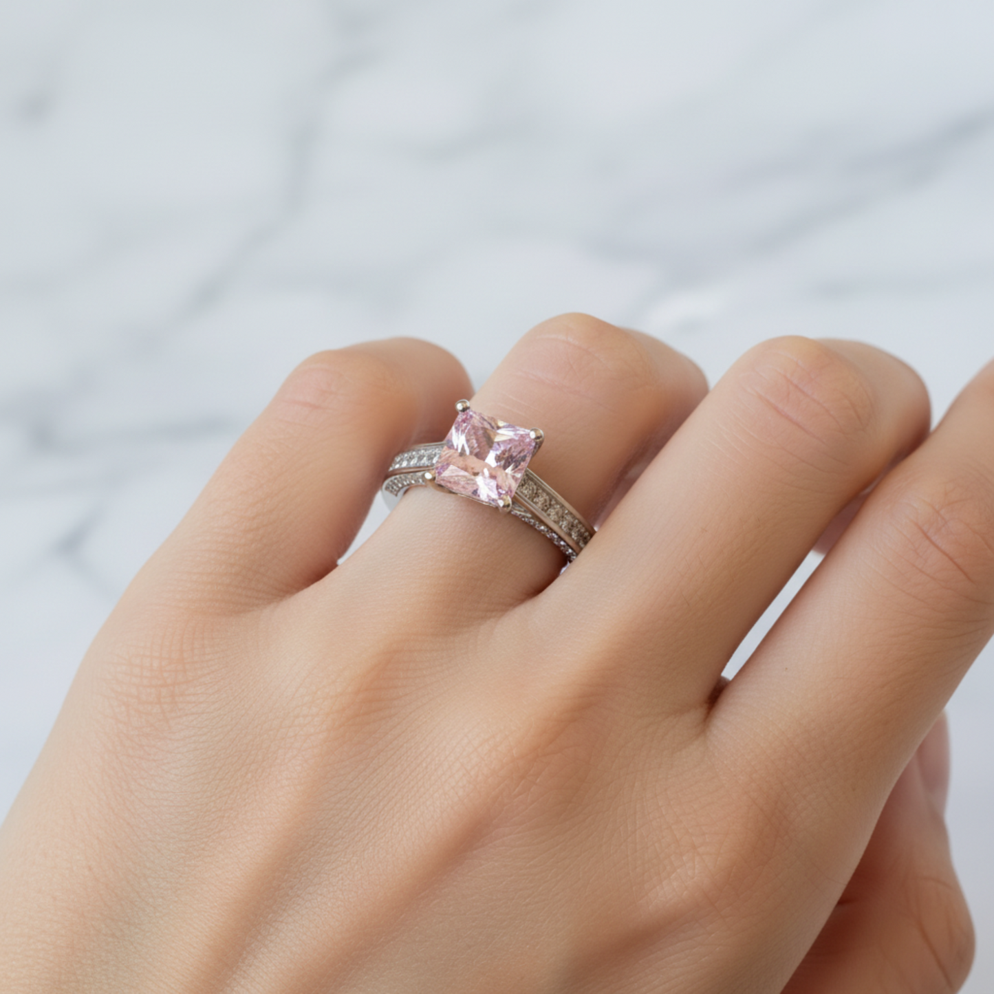 1.5 Carat Princess Cut Lab Created Pink Diamond 925 Sterling Silver Wedding Engagement Ring
