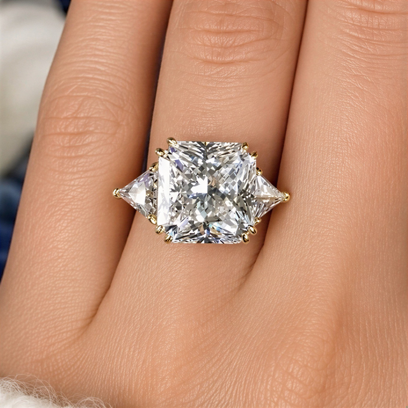 8 Ct Princess Three Stone Created Diamond Gold 925 Sterling Silver Statement Engagement Ring