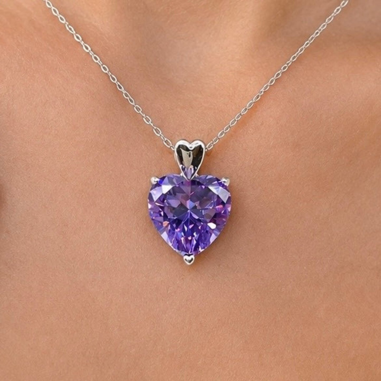 5 Carat Heart Cut Purple Sapphire Pendant Necklace 925 Sterling Silver
