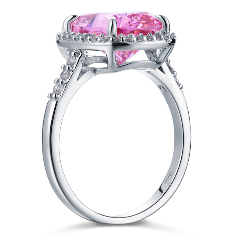 7Ct Pink Cushion Halo Ring - Silver Rings