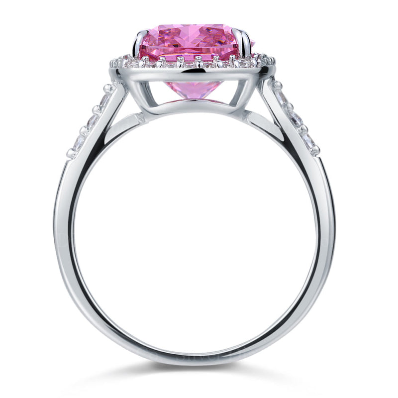 7Ct Pink Cushion Halo Ring - Silver Rings