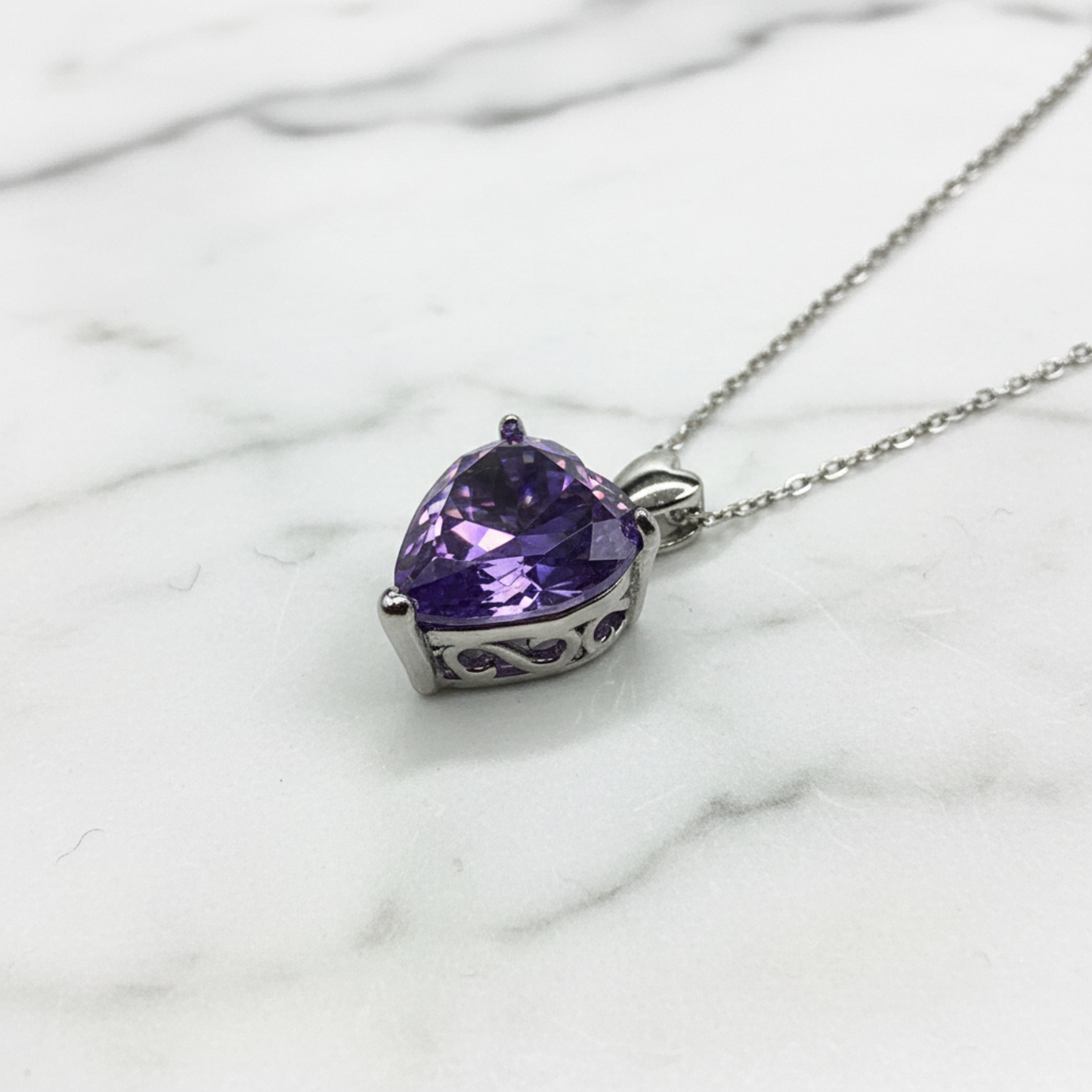 5 Carat Heart Cut Purple Sapphire Pendant Necklace 925 Sterling Silver