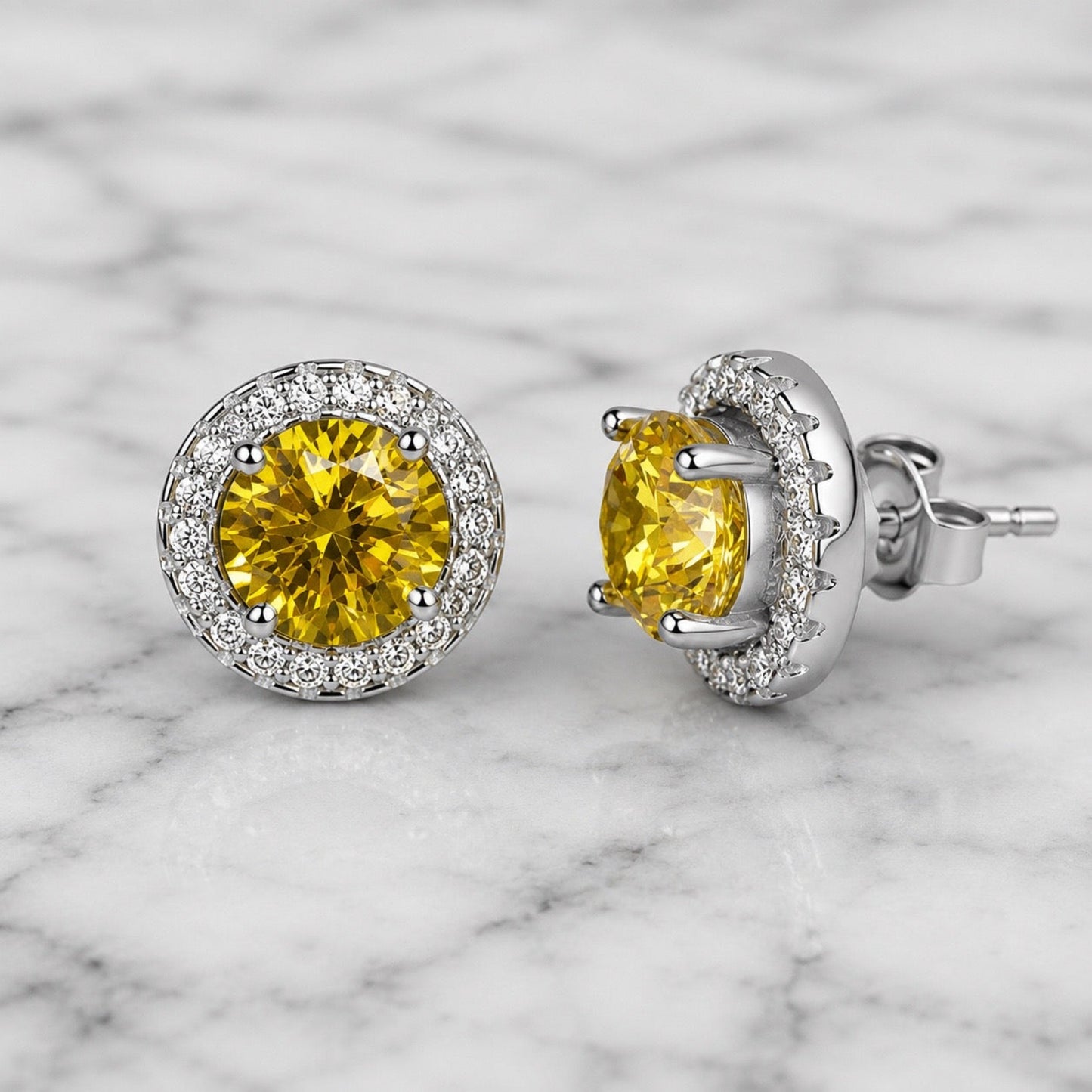 2.5 Carat Round Fancy Yellow Halo (Removable) Stud 925 Sterling Silver Earrings XFE8127
