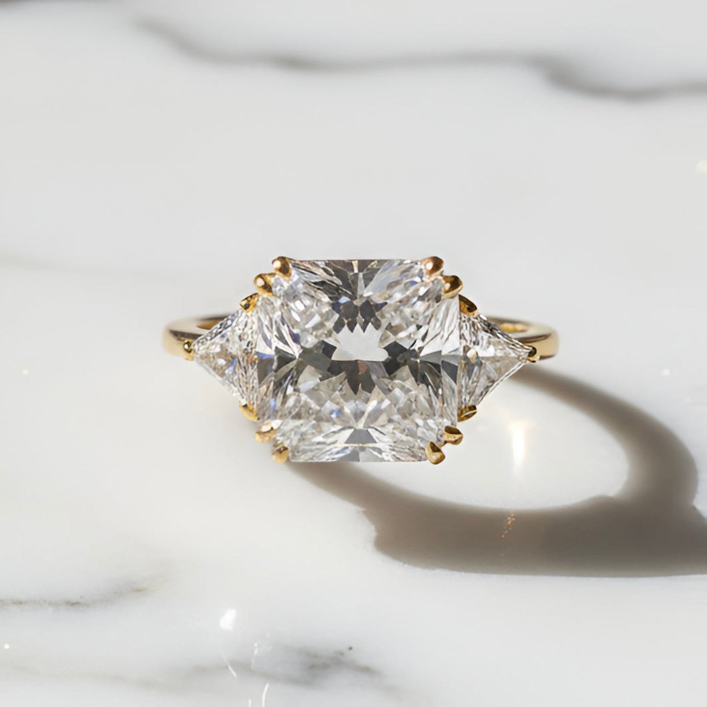 8 Ct Princess Three Stone Created Diamond Gold 925 Sterling Silver Statement Engagement Ring