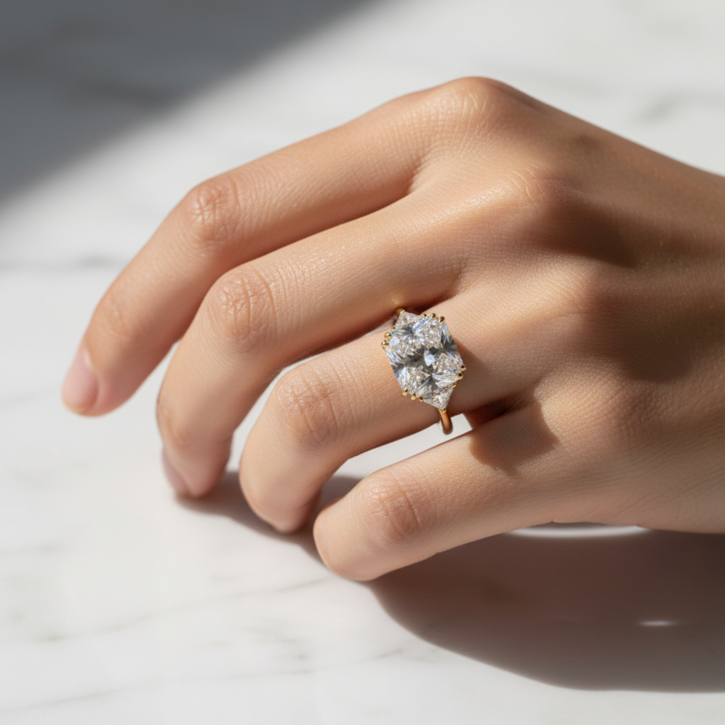 8 Ct Princess Three Stone Created Diamond Gold 925 Sterling Silver Statement Engagement Ring