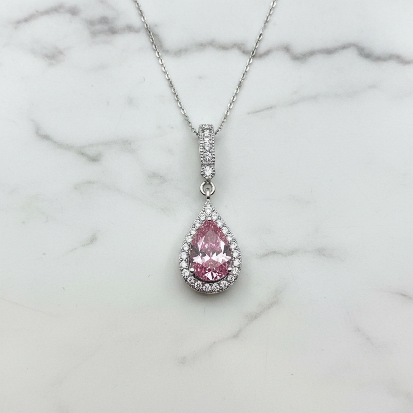 3 Carat Pear Cut Pink Diamond Pendant Necklace 925 Sterling Silver