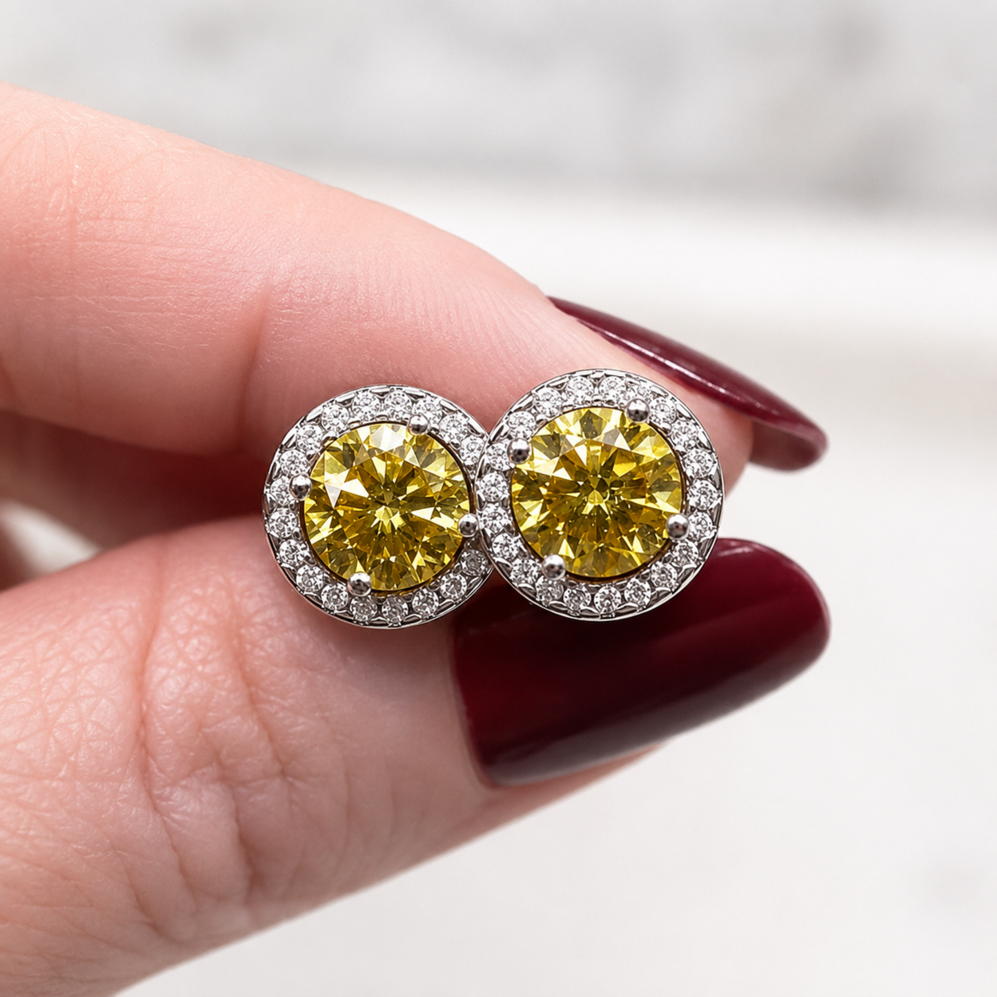 2.5 Carat Round Fancy Yellow Halo (Removable) Stud 925 Sterling Silver Earrings XFE8127