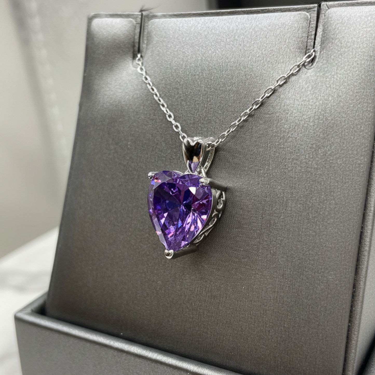 5 Carat Heart Cut Purple Sapphire Pendant Necklace 925 Sterling Silver