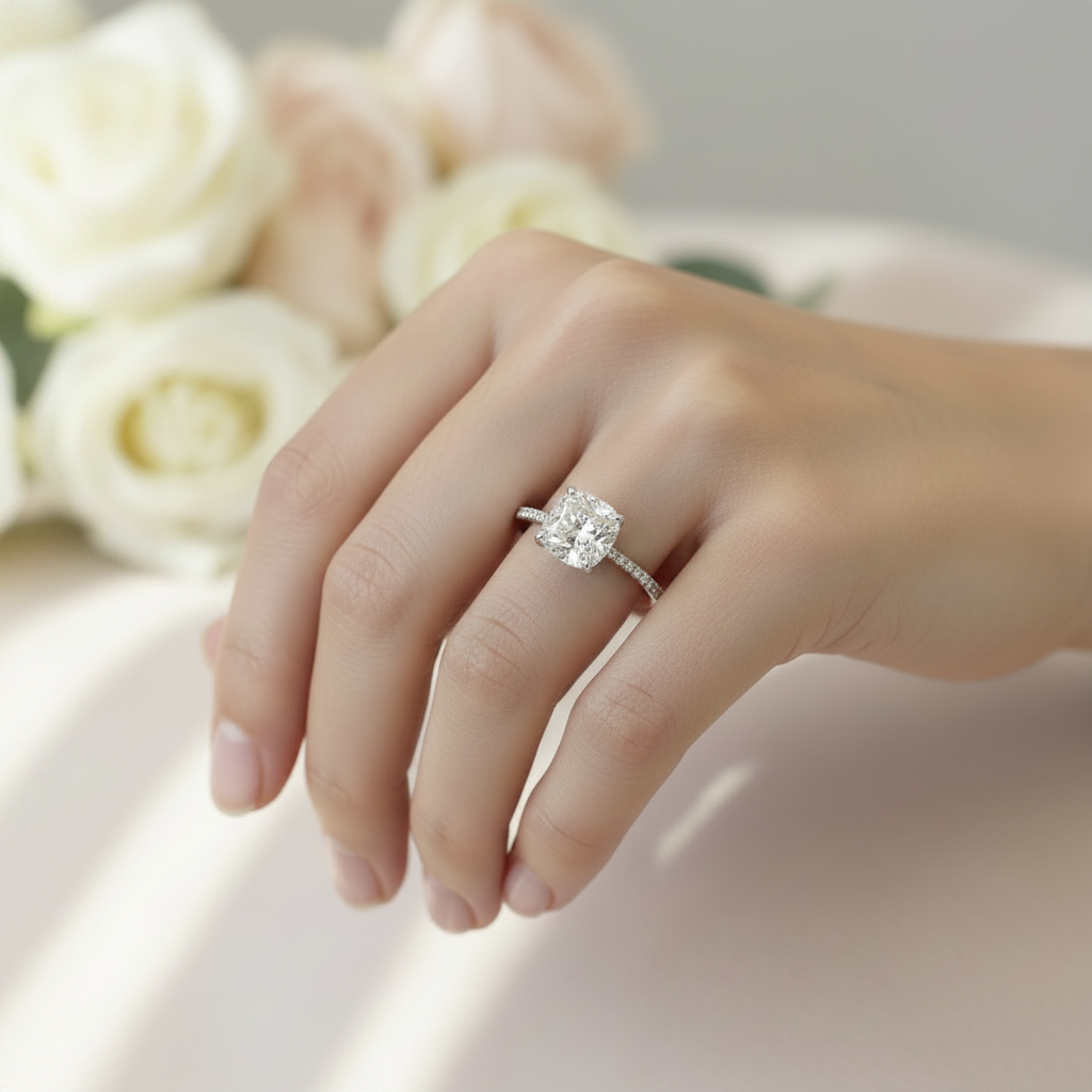 5 Carat Cushion Cut Lab Created Diamond Engagement Ring 925 Sterling Silver