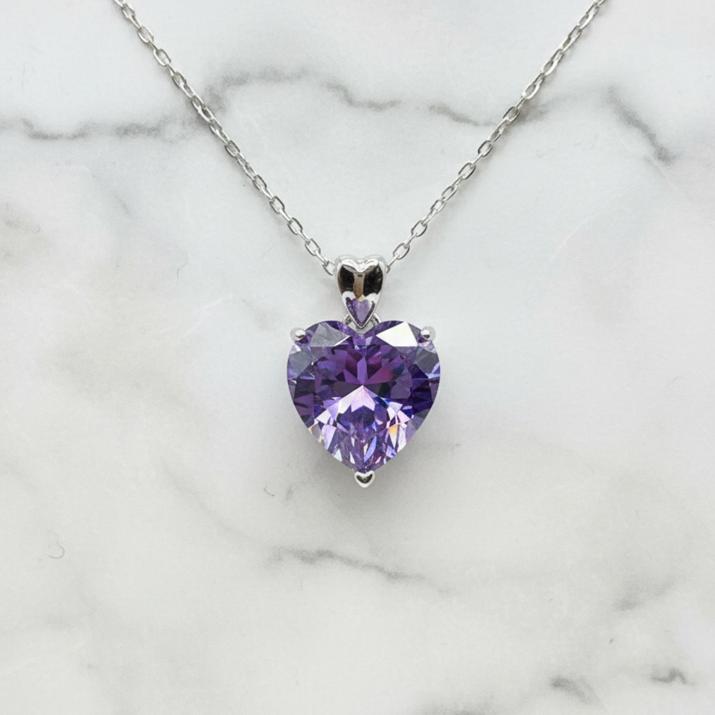 5 Carat Heart Cut Purple Sapphire Pendant Necklace 925 Sterling Silver