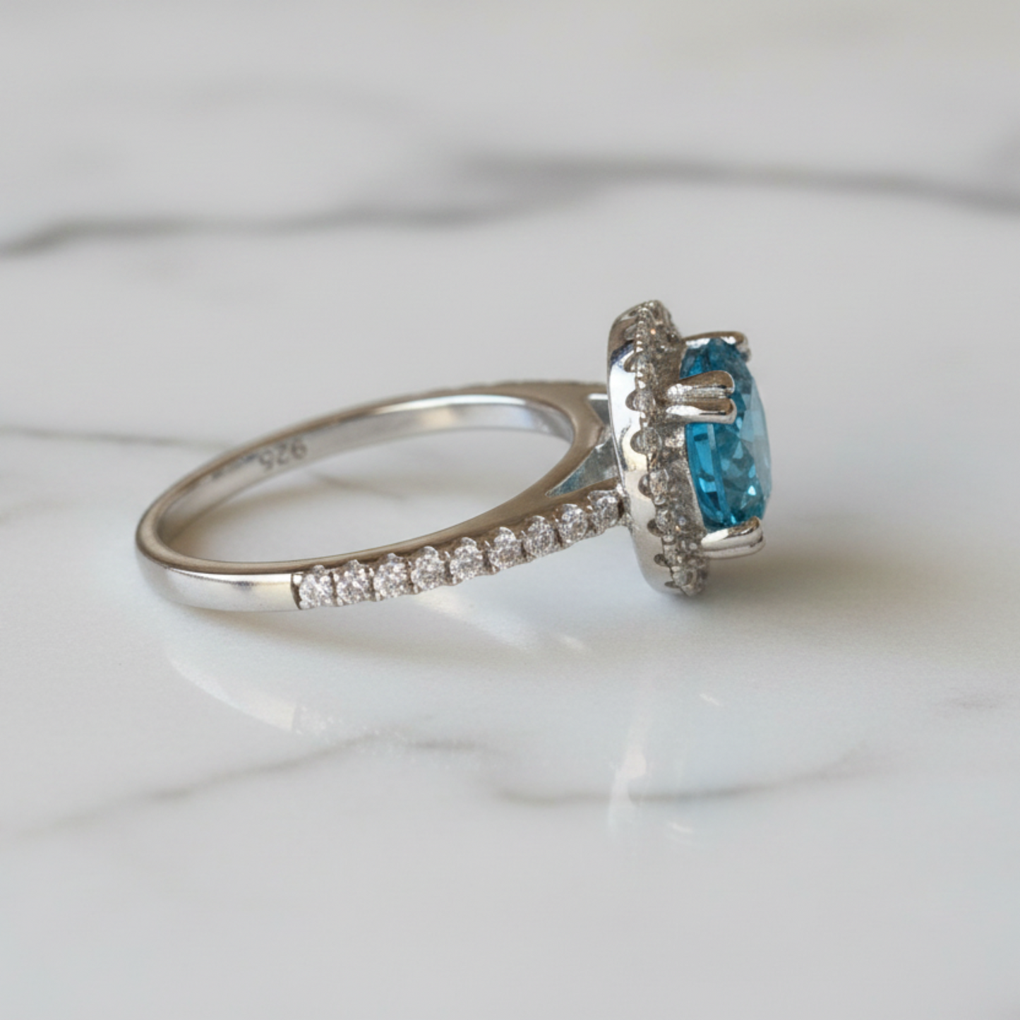 925 Sterling Silver Wedding Engagement Halo Ring 2 Carat Fancy Blue Simulated Diamond XFR8200 - Silver Rings