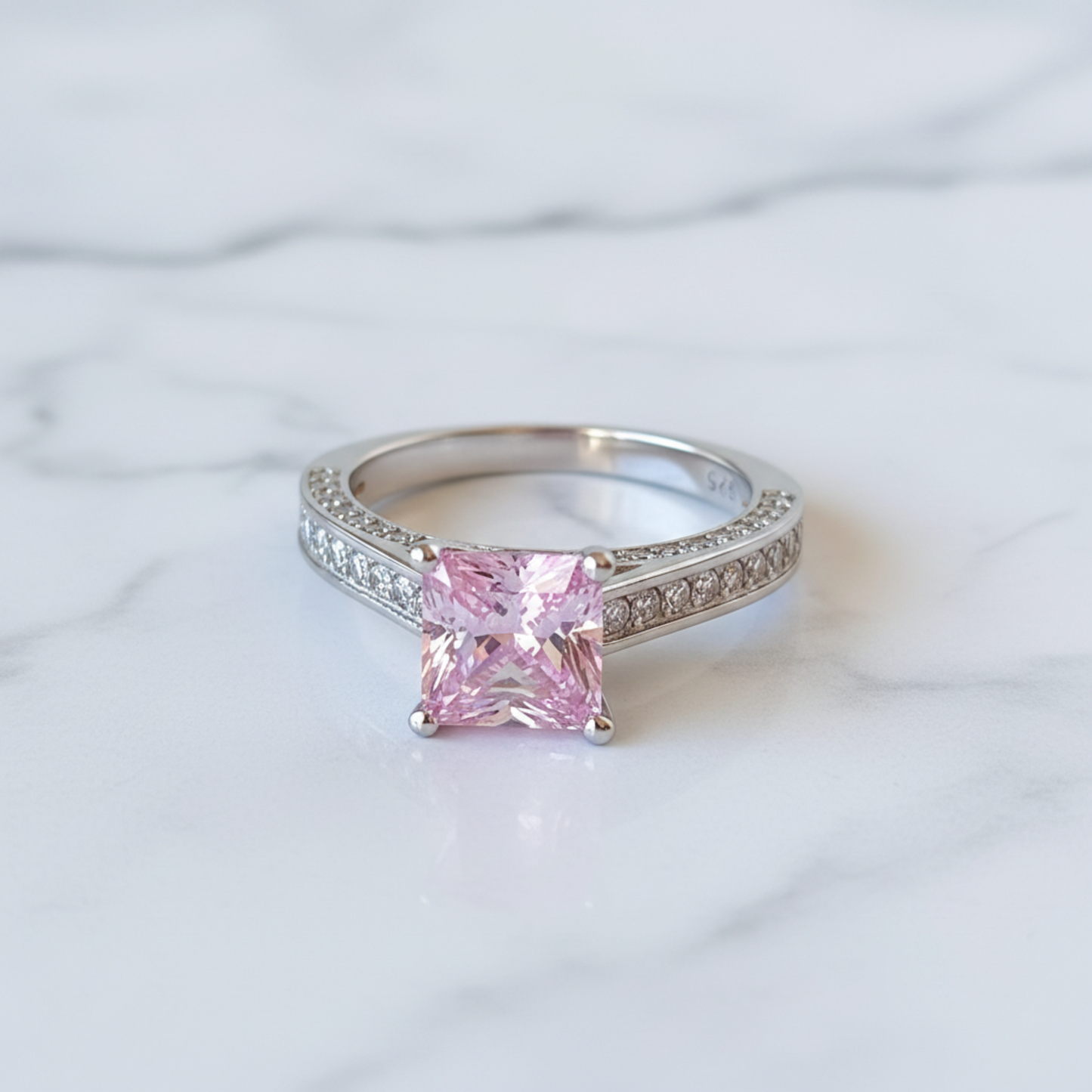 1.5 Carat Princess Cut Lab Created Pink Diamond 925 Sterling Silver Wedding Engagement Ring