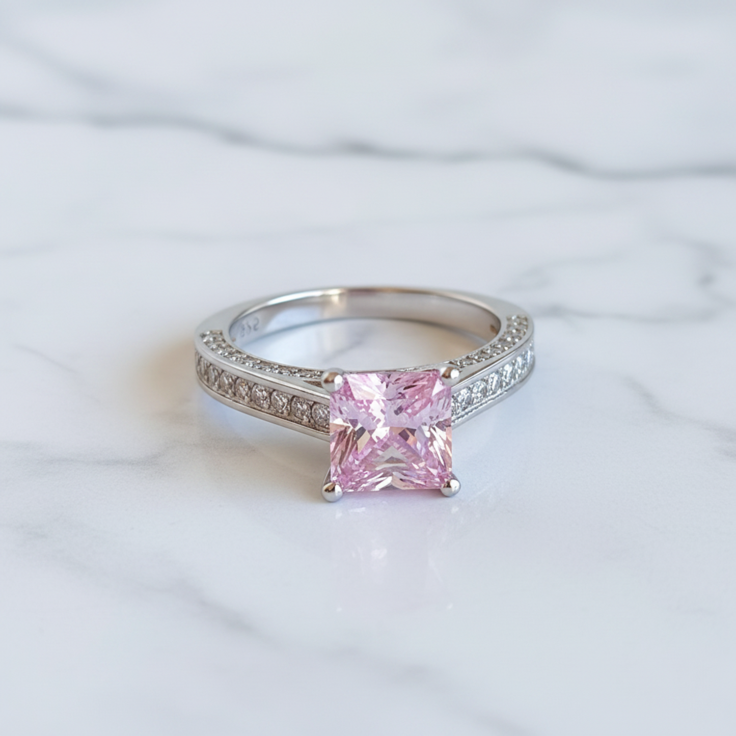1.5 Carat Princess Cut Lab Created Pink Diamond 925 Sterling Silver Wedding Engagement Ring