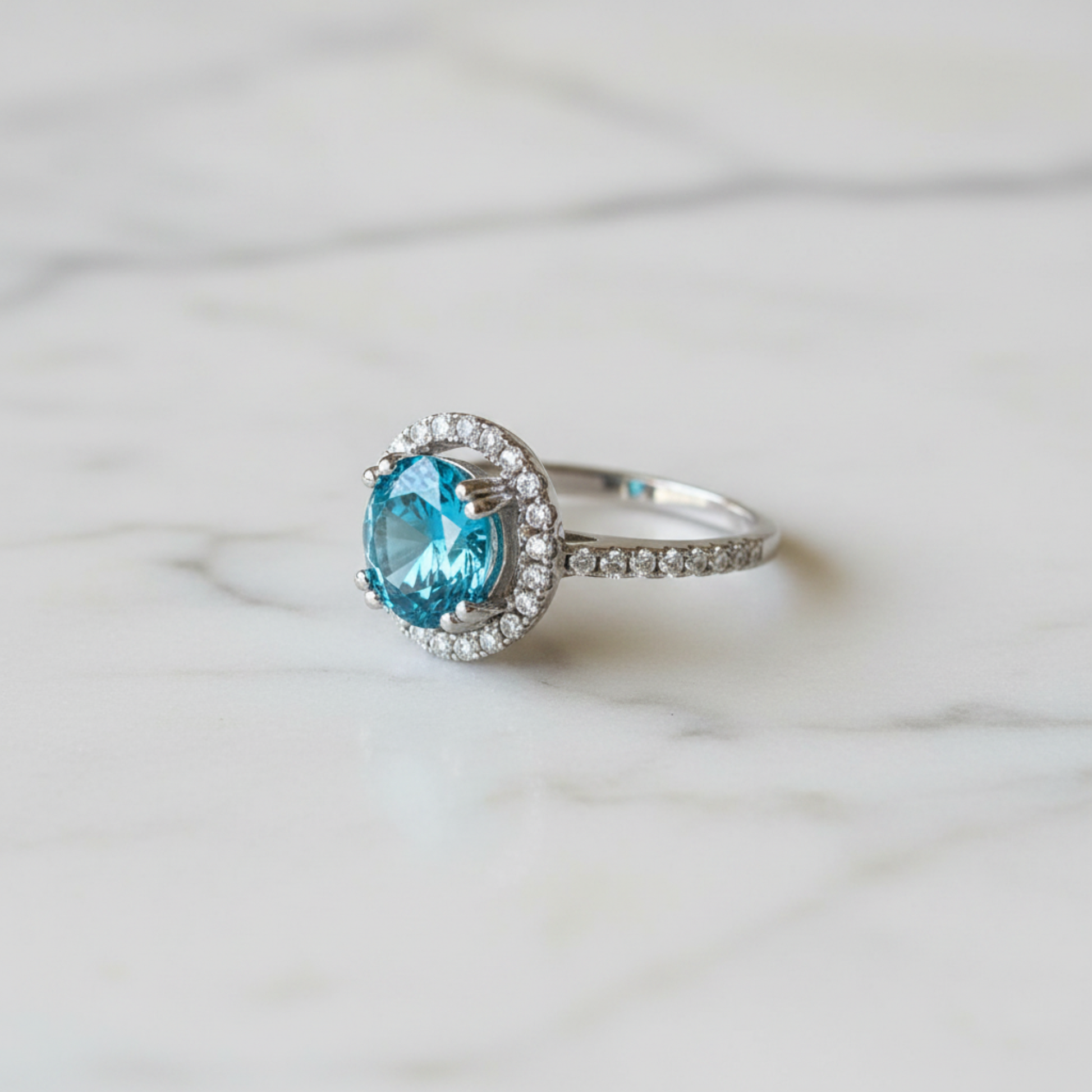 925 Sterling Silver Wedding Engagement Halo Ring 2 Carat Fancy Blue Simulated Diamond XFR8200 - Silver Rings