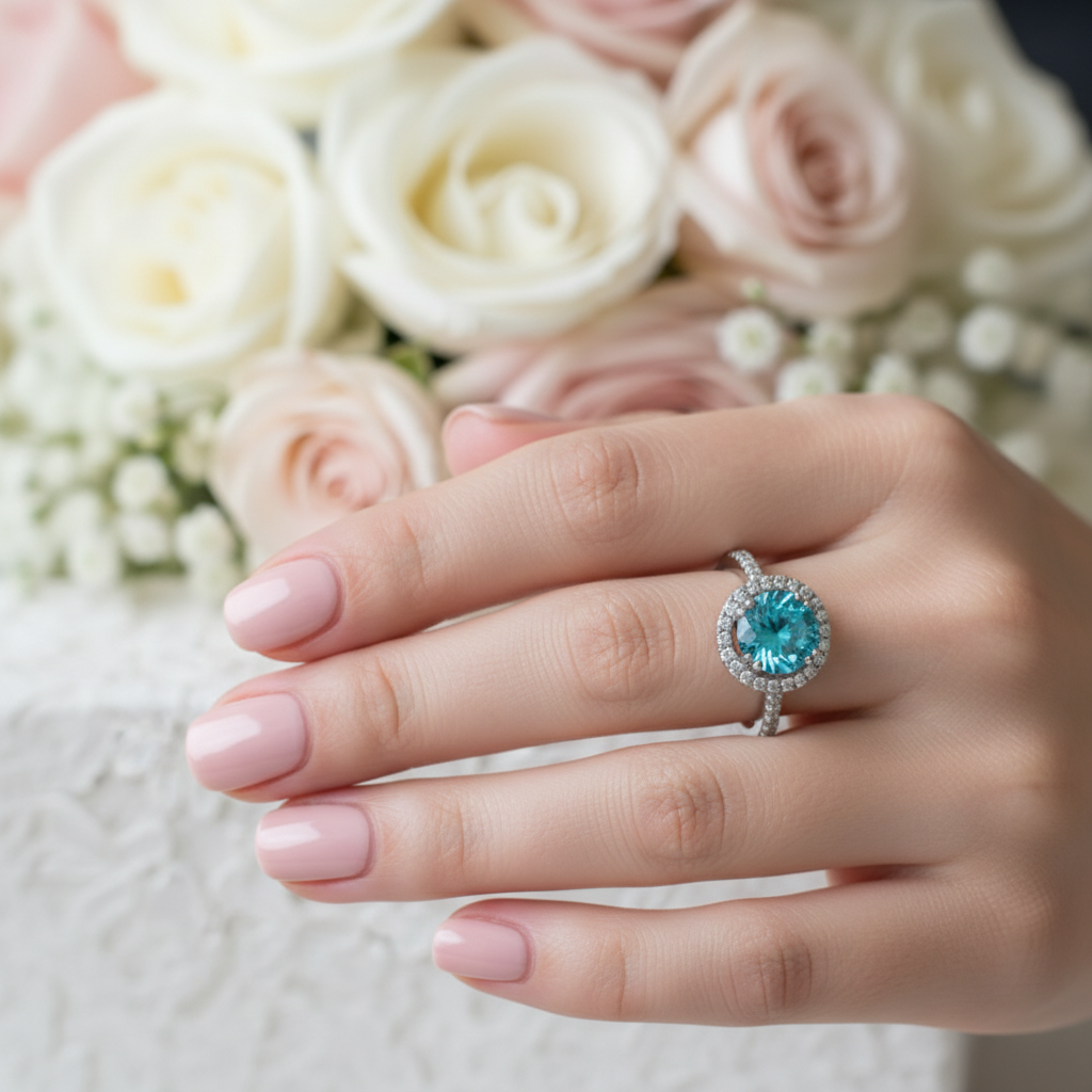 925 Sterling Silver Wedding Engagement Halo Ring 2 Carat Fancy Blue Simulated Diamond XFR8200 - Silver Rings